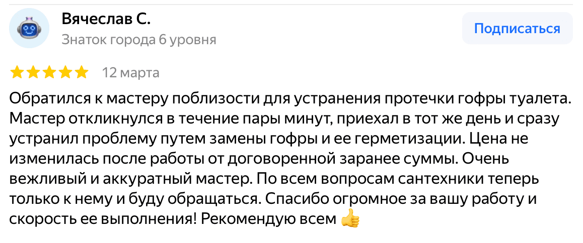 Отзыв Вячеслав С. — скриншот Яндекс.Карт